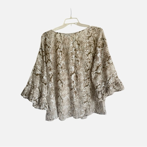 Perfectly Priscilla Snake Print Blouse Soft Ruffle Sleeves Loose Sz 3XL - Picture 2 of 7